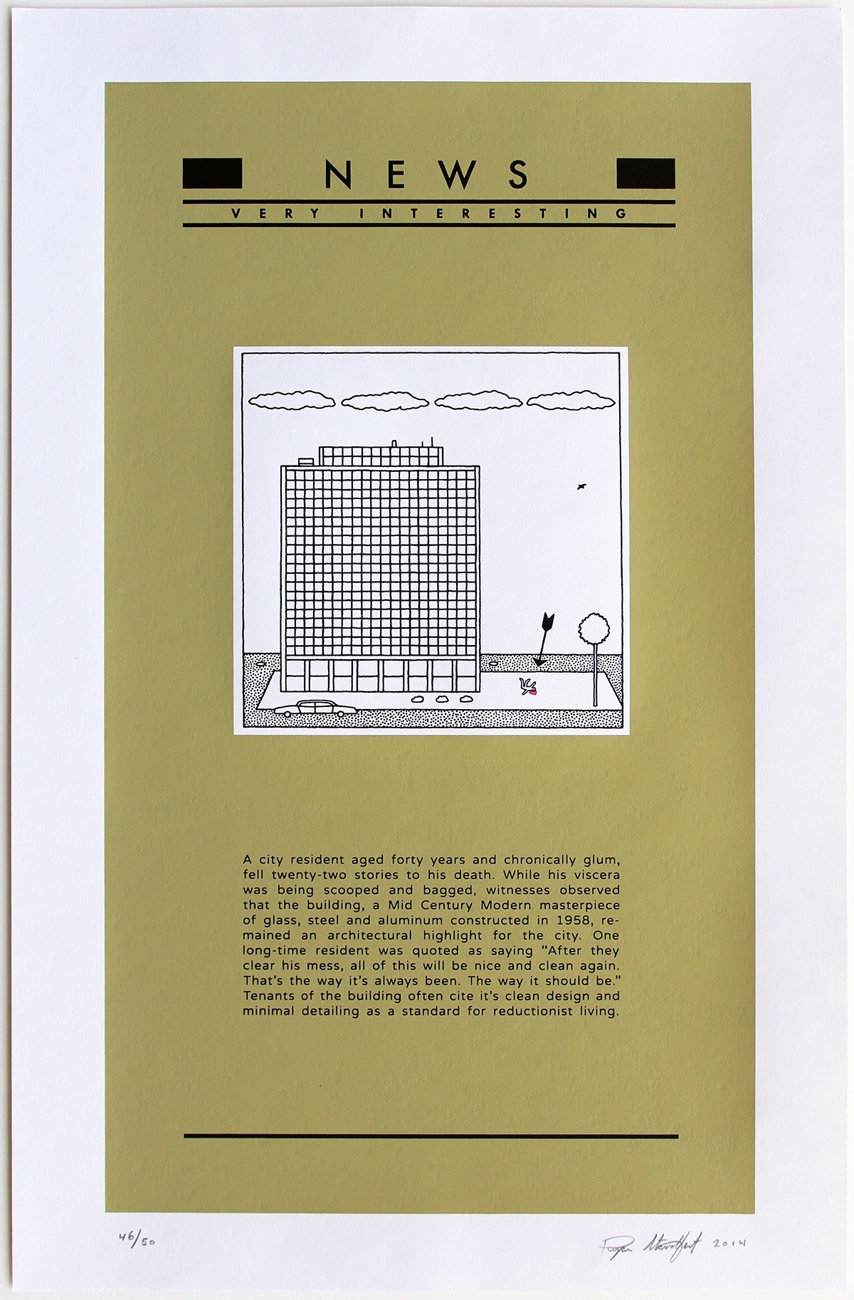 Modern News No. 1 (High Rise), by Ryan Standfest <b>$200 Framed $100 Unframed</b>