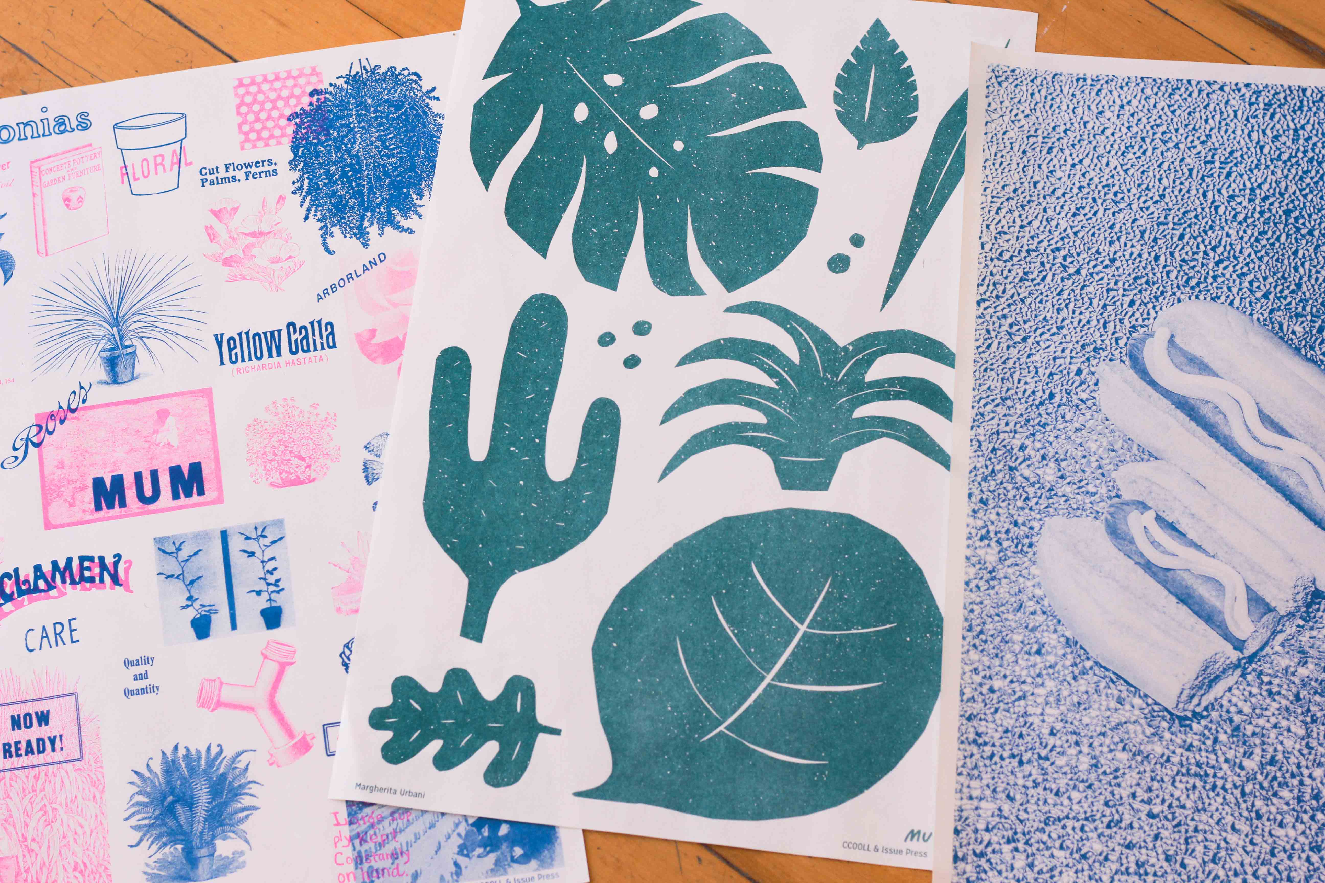 Assorted Risograph prints, $17 each