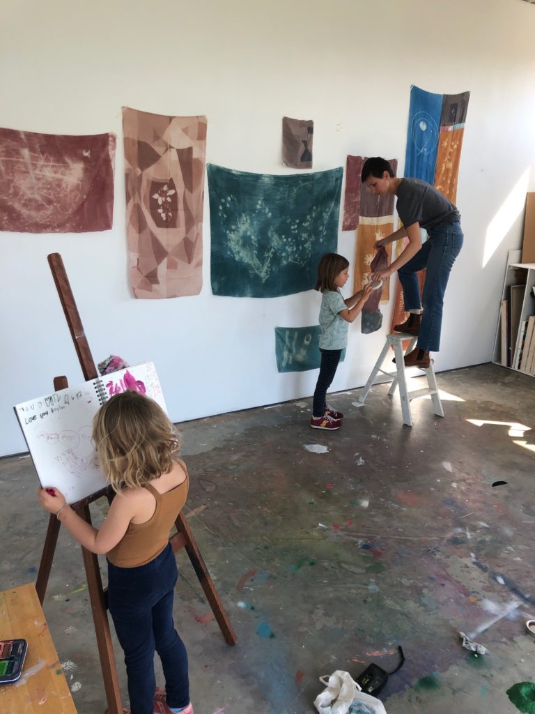 Lisa Alberts is creating artworks with her children.