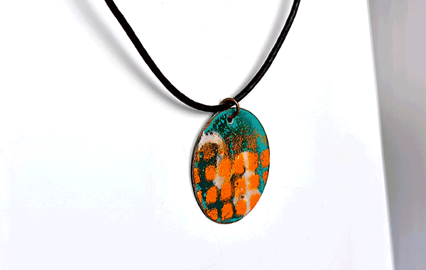 Enameled Pendant & Earrings